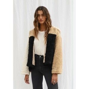 Jens Pirate Booty Jacket S Teddy Bear Faux Fur Tour Bus Hoodie Coat Black Cream